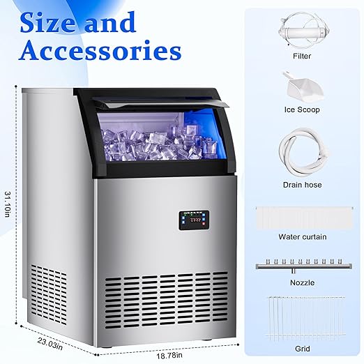 Commercial Gourmet Ice Maker Machine 150Lbs/24H, Stainless Steel Spray Drench - Image 9