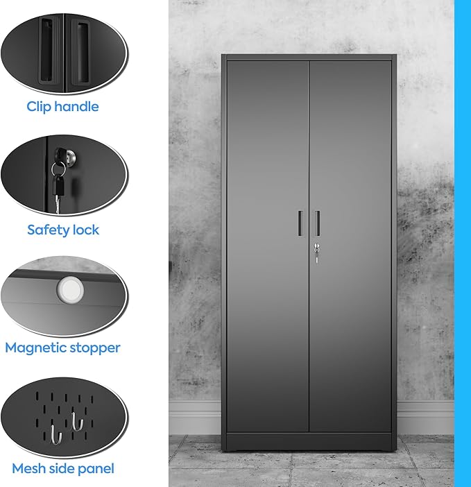 SUXXAN Broom Closet Storage Cabinet, 61.6" x 11.7" x 27.5" Metal Cleaning - Image 4