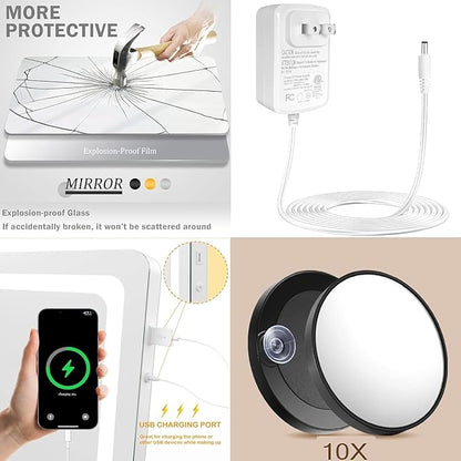 Makeup Vanity Mirror with USB Charging Port 28" x 22" Large LED Makeup Mirror - Image 8
