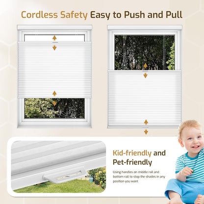Grandekor No Drill Top Down Bottom Up Cellular Shades Blackout,27Wx64H | 1.5" Large Cell Honeycomb Design with Thermal Insulation, Cordless Operation, Privacy Control & No-Drill Rental Friendly