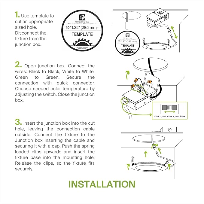 ASD 1 Pack 11/12 Inch LED Recessed Lighting 24W, 5 CCT 2700K-5000K CRI90+ - Image 8