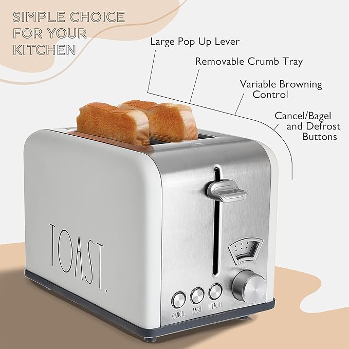 Rae Dunn Toaster, Stainless Steel 2 Slice Square Toaster, Wide Slot - Image 3