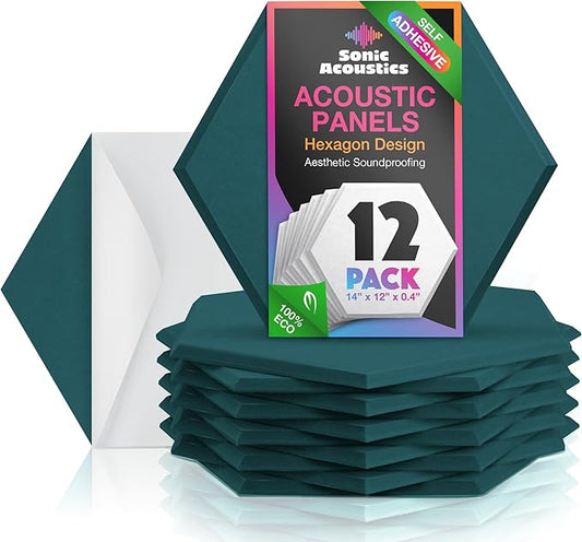Self-Adhesive Acoustic Panels, 12 Pack Hexagon Sound Proof Foam Panels by SonicAcoustics