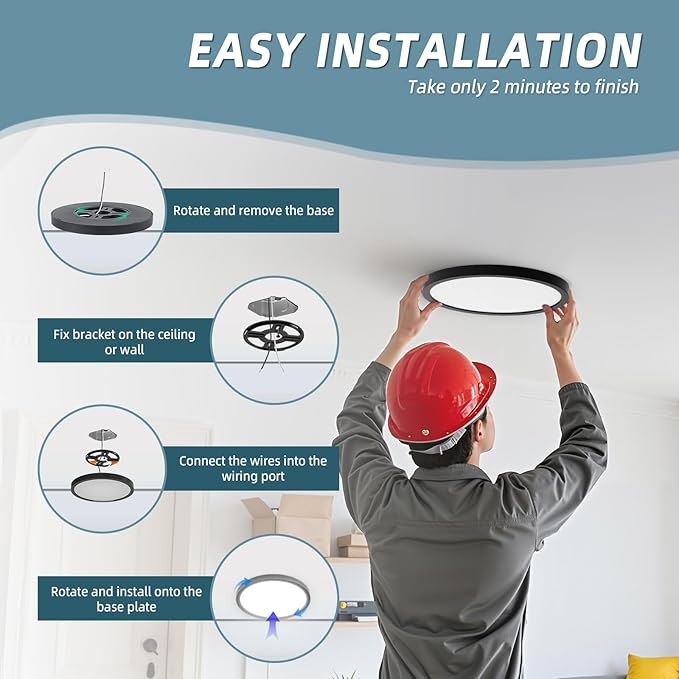 TOPELER Black LED Flush Mount Ceiling Light, 9inch 24W 2000Lm Dimmable Overhead - Image 7
