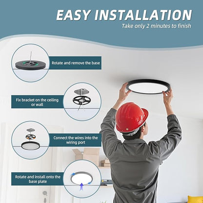TOPELER Black LED Flush Mount Ceiling Light, 9inch 24W 2000Lm Dimmable Overhead - Image 7