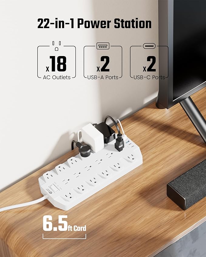 Power Strip Surge Protector, SUPERDANNY 18 Outlets - Image 2