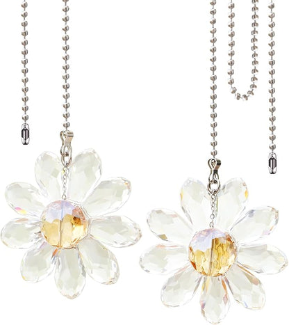 LEFERS Ceiling Fan Pull Chain, 2 Pieces 1.8" Crystal Glass Flower Pendants by L%C3%88FERS