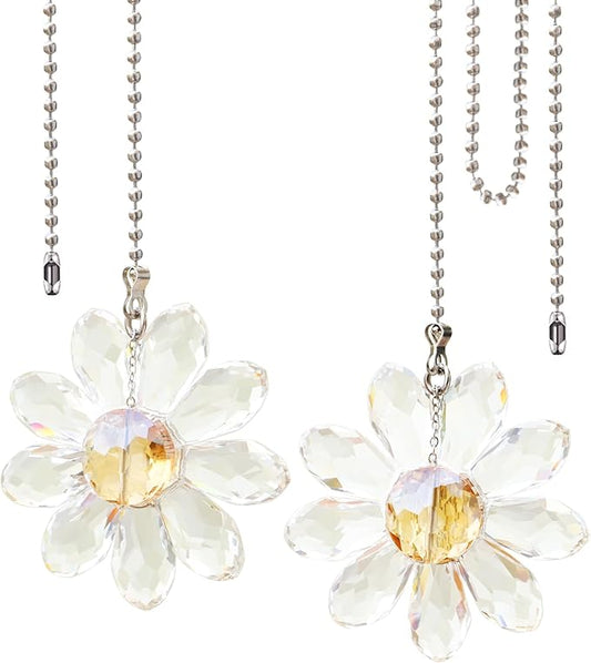 LEFERS Ceiling Fan Pull Chain, 2 Pieces 1.8" Crystal Glass Flower Pendants by L%C3%88FERS