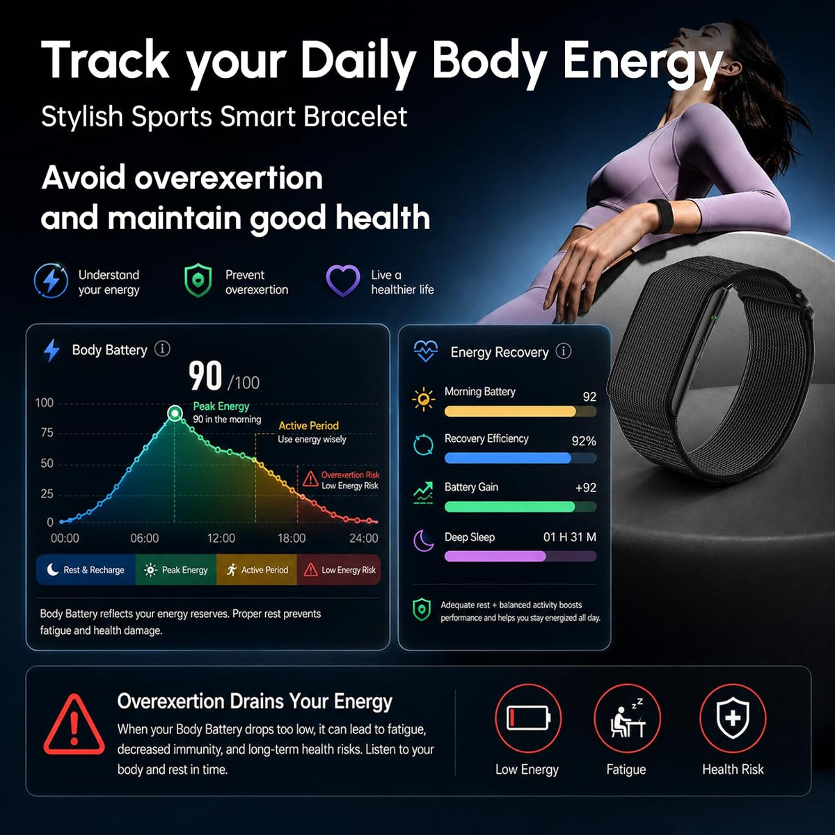 screenless fitness tracker smart band, sleep, hrv, heart on a desk or shelf