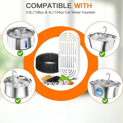 Cat Water Fountain Filters for 108/3.2L& 4L/134oz Stainless Steel Pet Water - Image 2