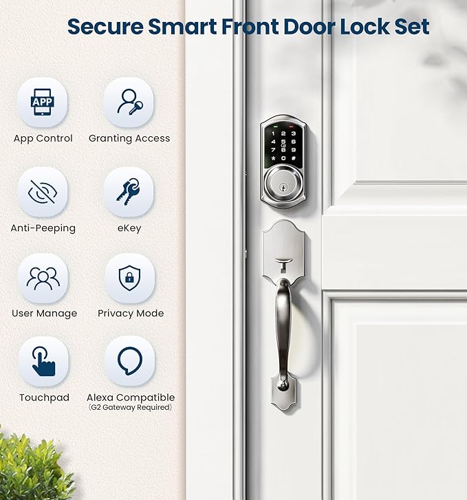 Veise VE06-H Smart Front Door Lock Set, App Control, Keyless Entry Deadbolt - Image 4