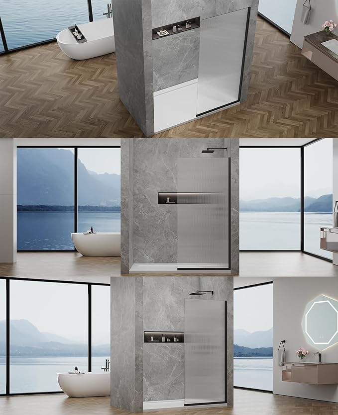 36"x76" Fixed Glass Shower Door, 3/8" Thick Fluted Privacy Tempered Glass - Image 9