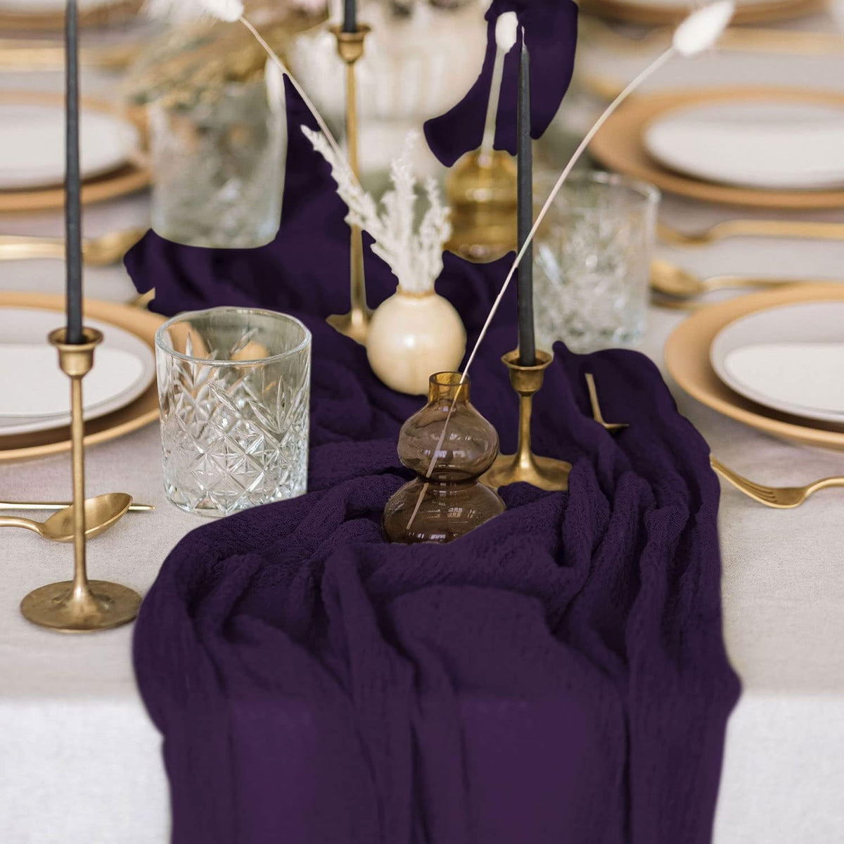 FANPROMS Purple Cheesecloth Table Runner 6 Pack 10FT Rustic Gauze Table Runne...