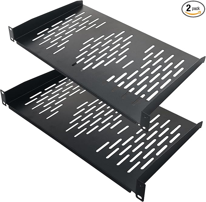 RIVECO 2PCS 1U Rack Shelves, 19” Cabinet Mount 1 U Tray Vented Cantilevers by RIVECO