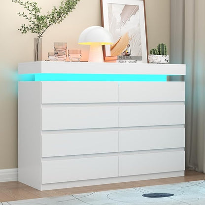 8 Drawer Dresser with Power Outlet, Dresser with LED Light, Modern Chest of by Gyfimoie