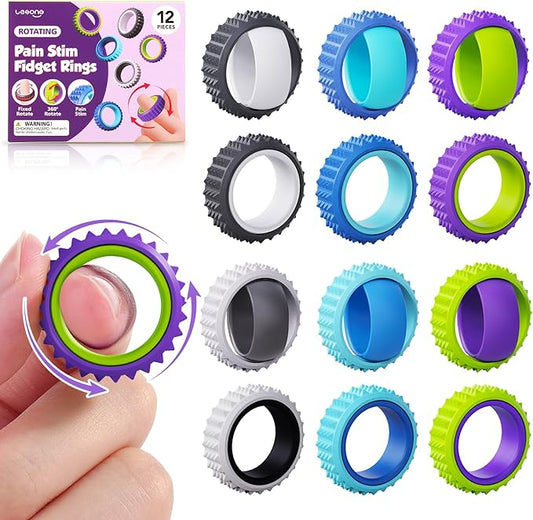 Fidget Toys Sensory Rings for Adults: 12 Pack Spiky Spinner Rings for Pain Stim by LESONG