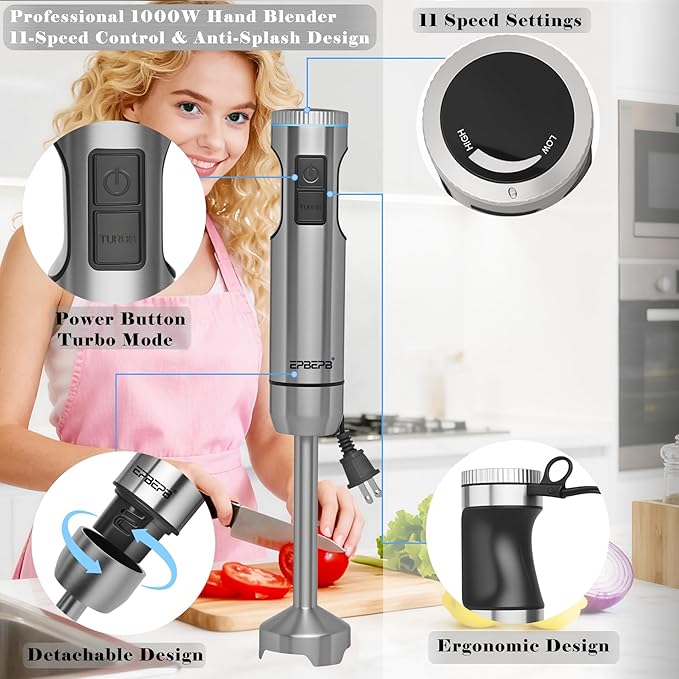 Handheld Immersion Blender Bundle, 1000W Powerful 11-in-1 Set - Image 4