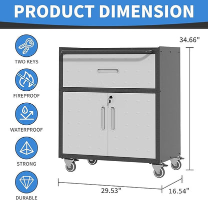 Metal Storage Cabinet with Wheels, Rolling Tool Cabinet with Adjustable Shelve - Image 3