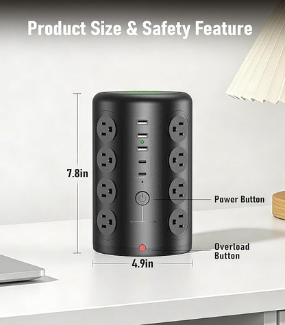 Power Strip Tower Surge Protector, TenTrend 16 Outlets and 5 USB Ports - Image 6