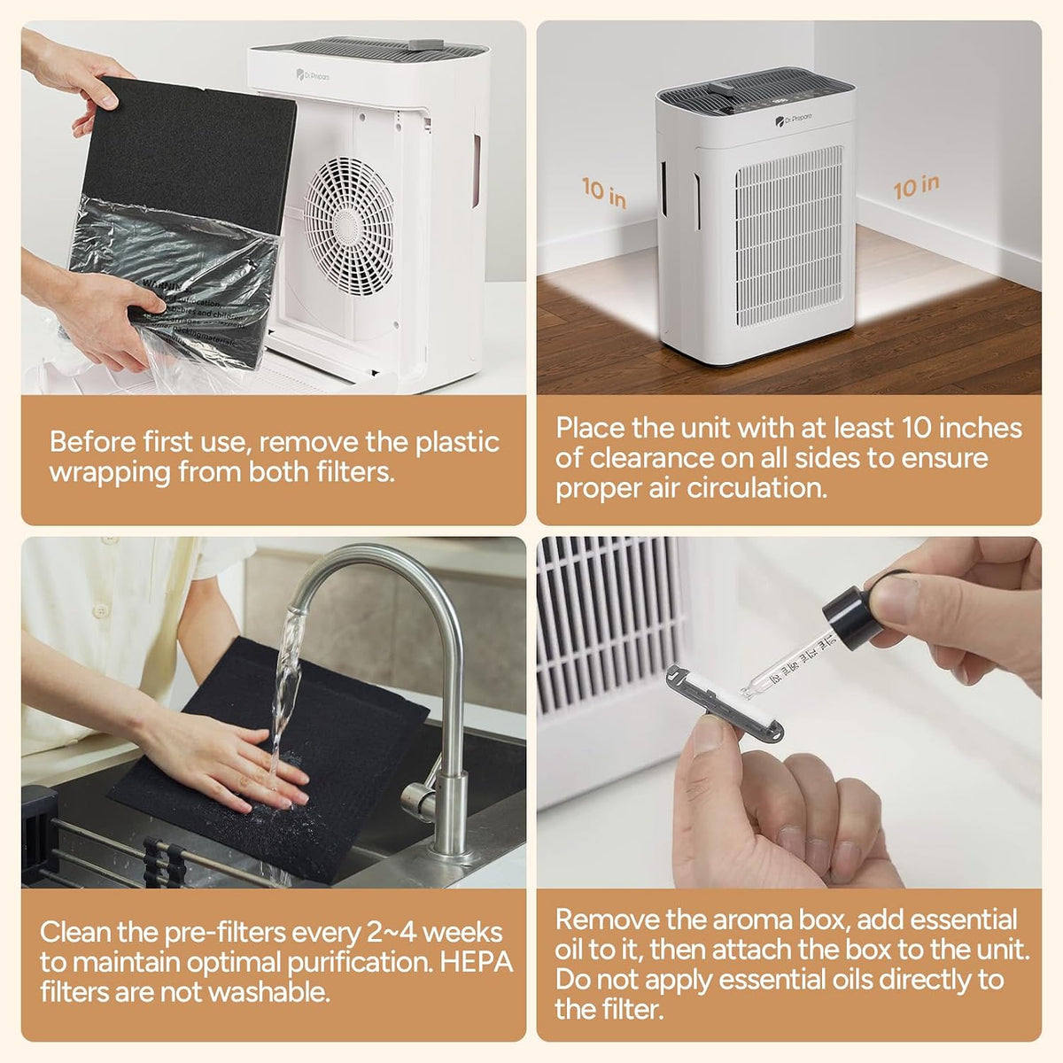 dr.prepare air purifiers for bedroom large room up, front angle view