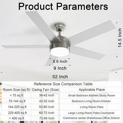 POCHFAN 52 Inch Brushed Nickel Ceiling Fans - Image 3