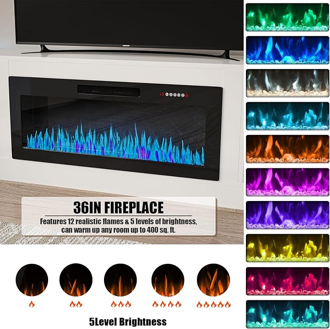 VITESSE TV Stand with 36" inch Electric Fireplace Up to 90" TVs, LED Light - Image 6
