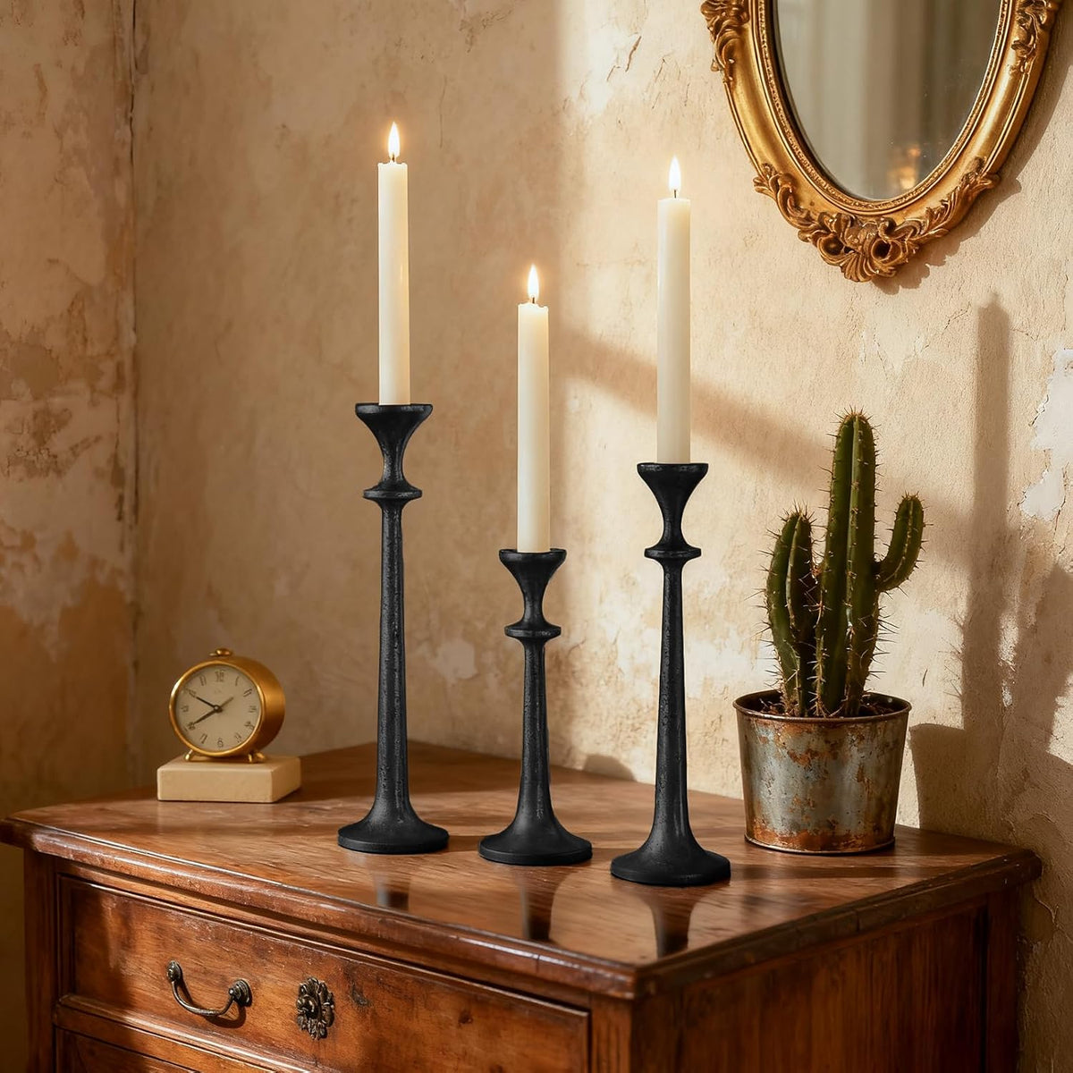 Black Taper Candle Holders Set of 3 Heavy Cast Iron Black Candlestick Holder ...