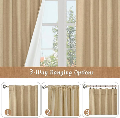 LAMIT Natural 100% Blackout Linen Curtains, 72 Inches Linen Textured Living - Image 9
