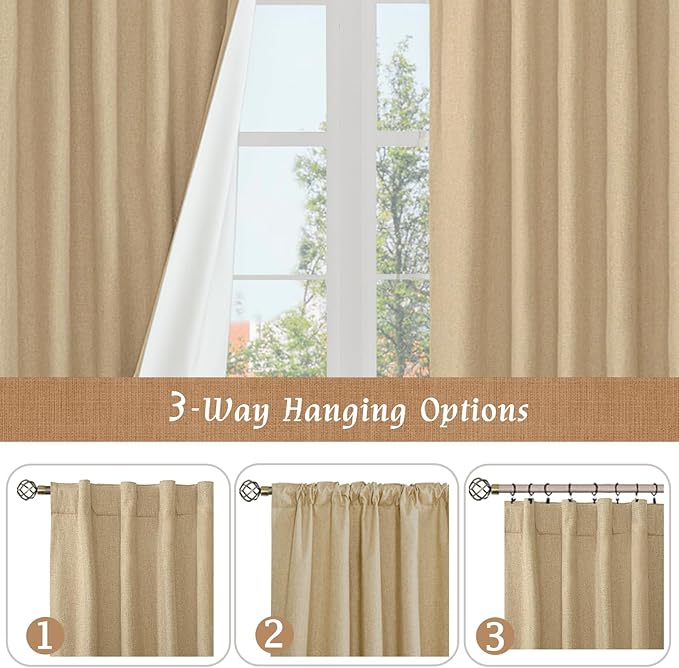 LAMIT Natural Linen Full Blackout Window Curtains - Image 9