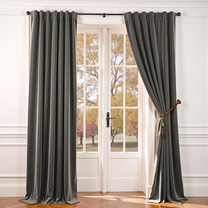 Lazzzy Velvet Blackout Extra Long Curtains Thermal Insulated Room Window Drapes by Lazzzy