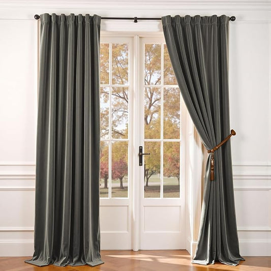 Lazzzy Velvet Blackout Extra Long Curtains Thermal Insulated Room Window Drapes by Lazzzy