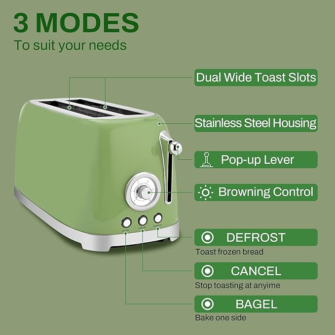 SUSTEAS Toaster 4 Slice Wide Slot, Stainless Steel Bread Bagel Toasters - Image 2