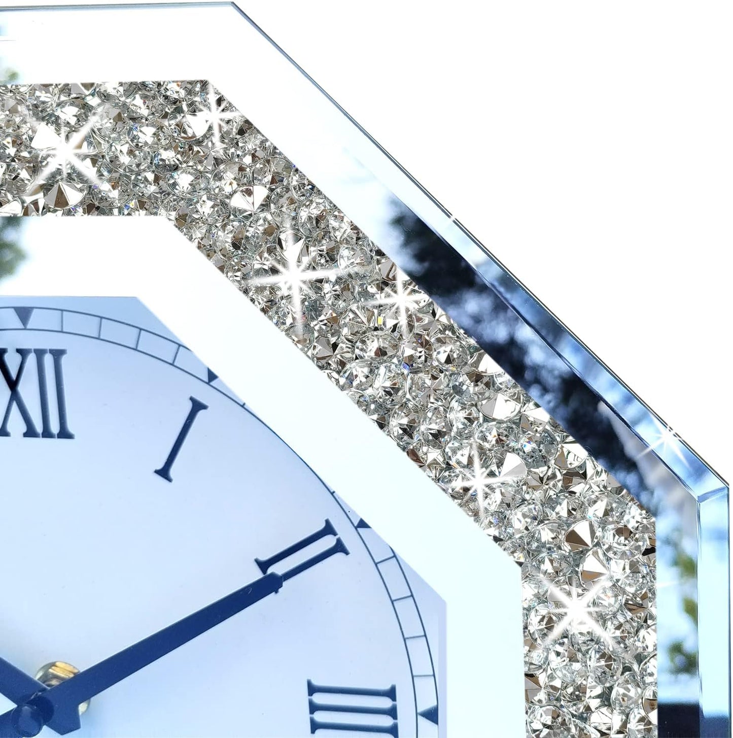 Wall Clock, Octagon Mirror Glass Clock, Cute Diamond 12-inch Non-Ticking Clock for Wall Décor, Perfect Home Decor for Bedroom, Bathroom Motif, Dining Room(Excluding Batteries.)