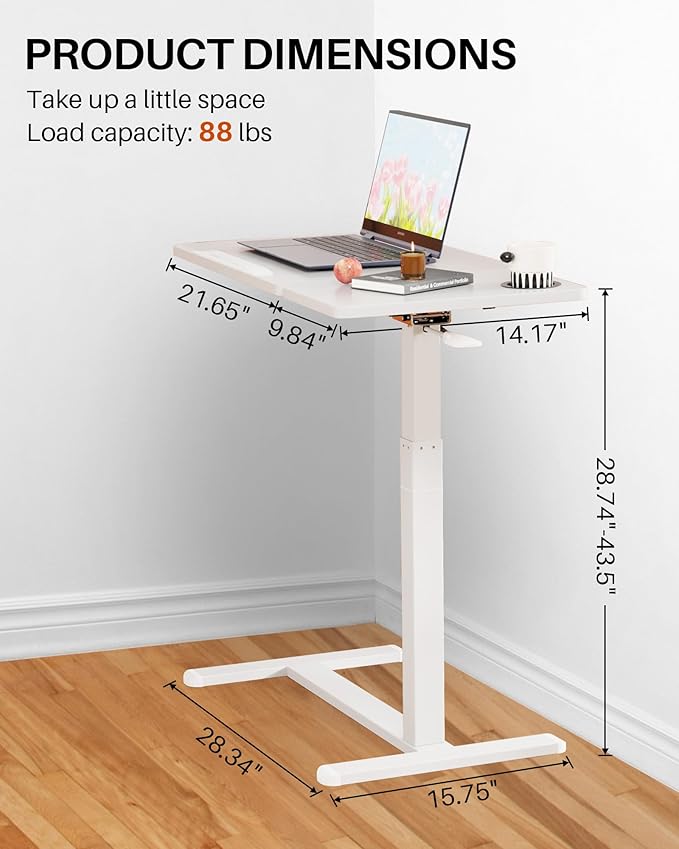 Overbed Table with Wheels, Pneumatic Height Adjustable Overbed Bedside Table - Image 2