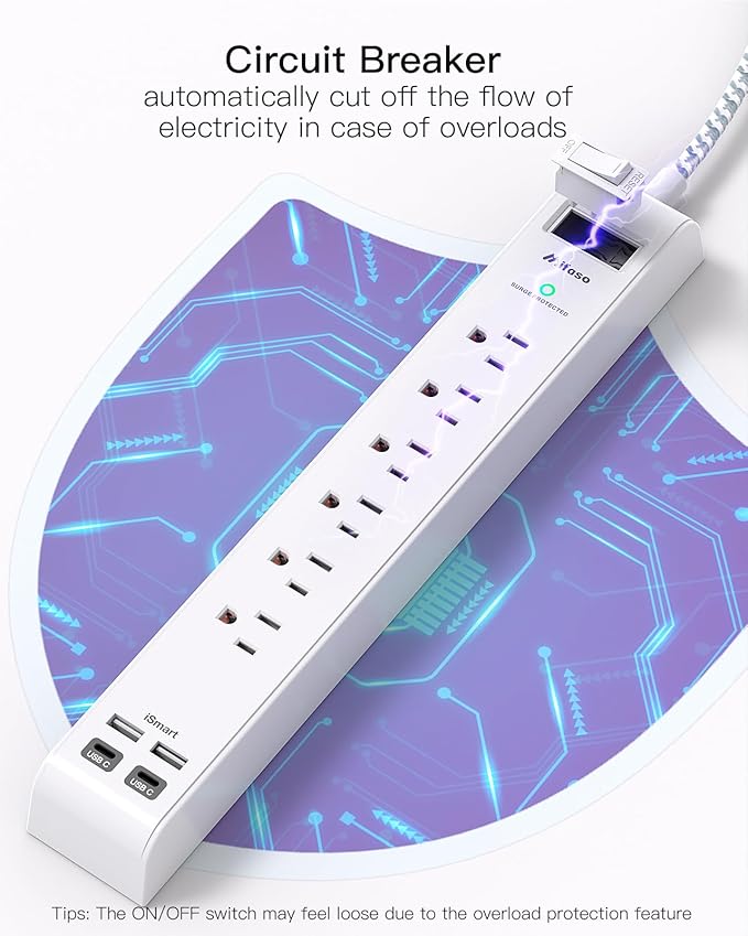 2 Pack Power Strip Surge Protector, 6 Outlets 4 USB Ports 5Ft Long Extension - Image 6
