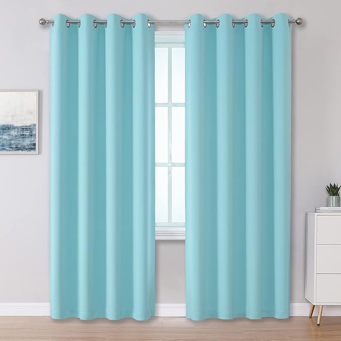 DUALIFE Aqua Curtains for Living Room Bedroom Light Blocking Window Curtains by DUALIFE