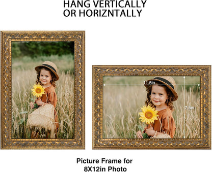 Frametory 8x12 Poster Picture Frame Real Glass Bronze Gold | Wall Mount Display, Great for Wedding, Poster, Engagement Photographs, Photo