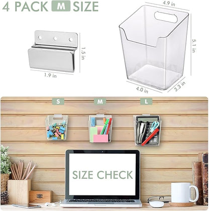 Clear Slatwall Bins, 4 Pack Slat Wall Accessories Cups Hooks Assemble Set Fit - Image 2