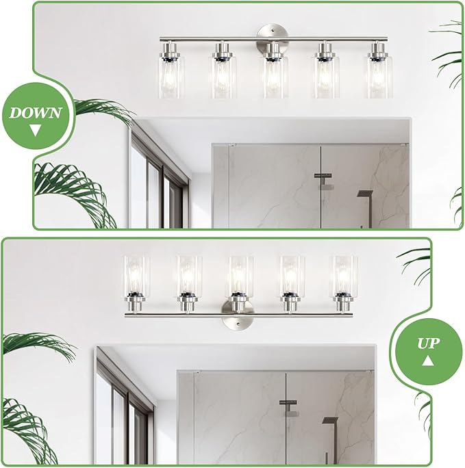 Guliaofo 5-Light Bathroom Vanity Lights, E26 Modern Brushed Nickel Bathroom - Image 4