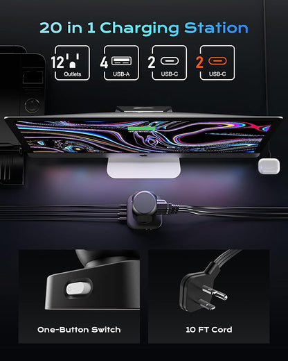 Flat Plug Power Strip Tower, TenTrend Dual PD 20W USB-C Surge Protector - Image 2