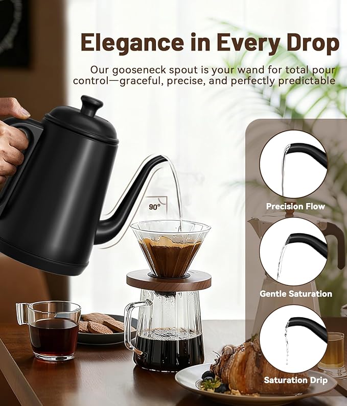 Gooseneck Electric Kettle, 1L Water Boiler, Pour Over Coffee & Tea, 1000W Fast - Image 2