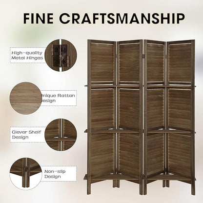 4 Panel Room Divider with Shelves, Room Dividers and Folding Privacy Screens - Image 8