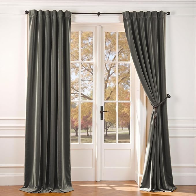Lazzzy Velvet Blackout Extra Long Curtains Thermal Insulated Room Window Drapes by Lazzzy