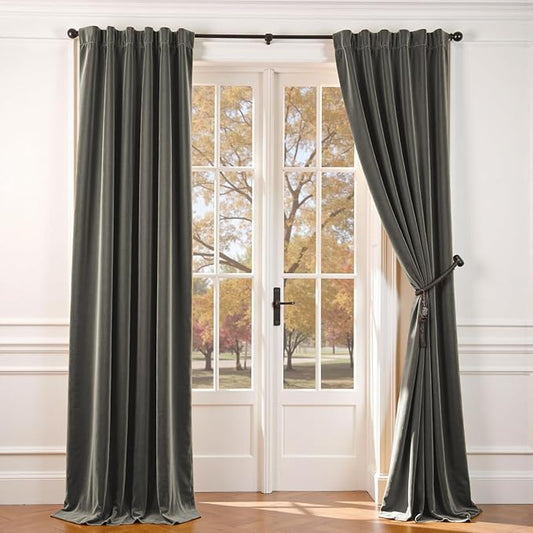 Lazzzy Velvet Blackout Extra Long Curtains Thermal Insulated Room Window Drapes by Lazzzy