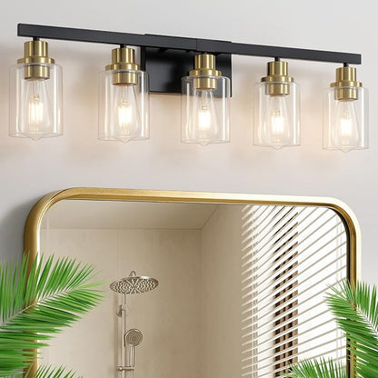 DIKAIDA 5-Light Black and Gold Bathroom Vanity Light, Bathroom Light Fixtures by DIKAIDALights