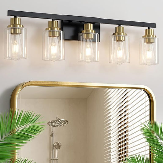 DIKAIDA 5-Light Black and Gold Bathroom Vanity Light, Bathroom Light Fixtures by DIKAIDALights