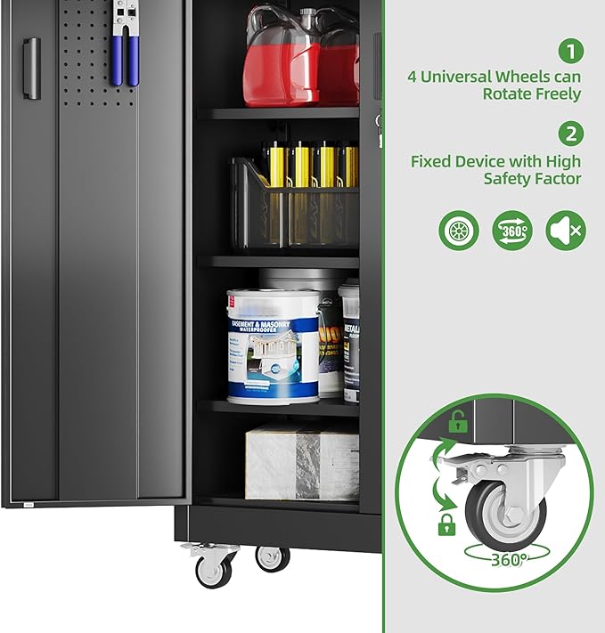 Garage Storage Cabinet with 5 Adjustable Shelves and Door Pegboard, Metal - Image 8