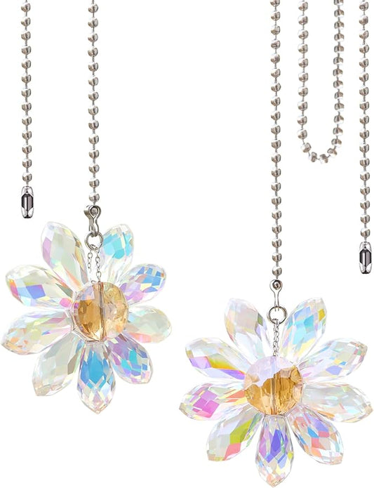 LEFERS Ceiling Fan Pull Chain, 2 Pieces 1.8" Crystal Glass Flower Pendants by L%C3%88FERS