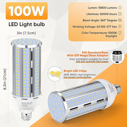 XYCN 4 Pack 100W Corn LED Light Bulb Fanless, 5000K Daylight E26/E39 Large - Image 3