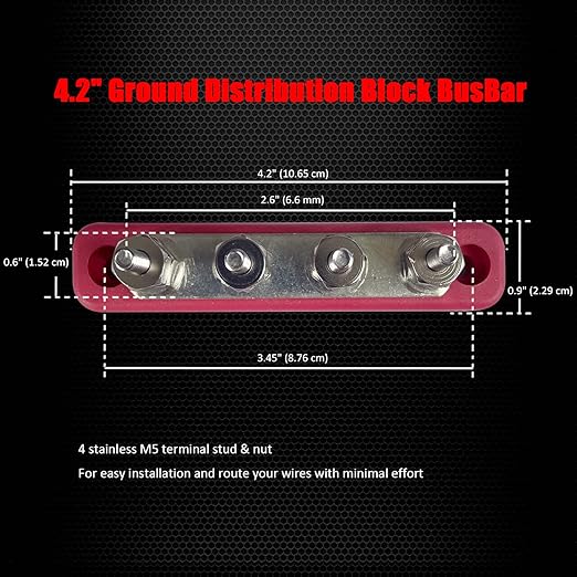 4 x #10 Studs Bus Bar, Ampper 4.2" Power Distribution Block Brass Battery - Image 6